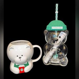 Starbucks Bearista Bear Cup & White Bear Mug Set NEW